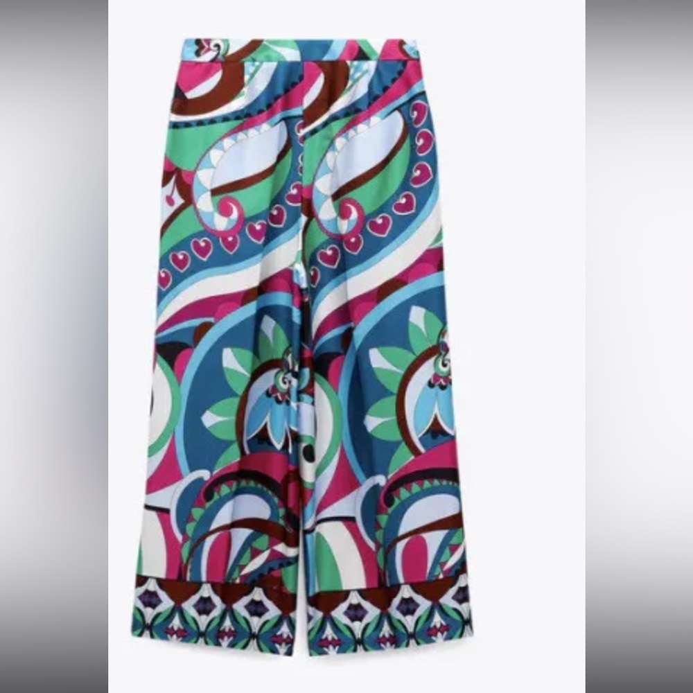 Zara Green and Multicolor Patterned Cropped Pants - Picture 5 of 7